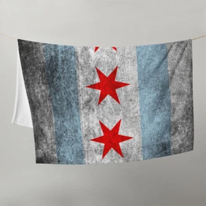 Distressed Chicago Flag Throw Blanket - Picture 1 of 1