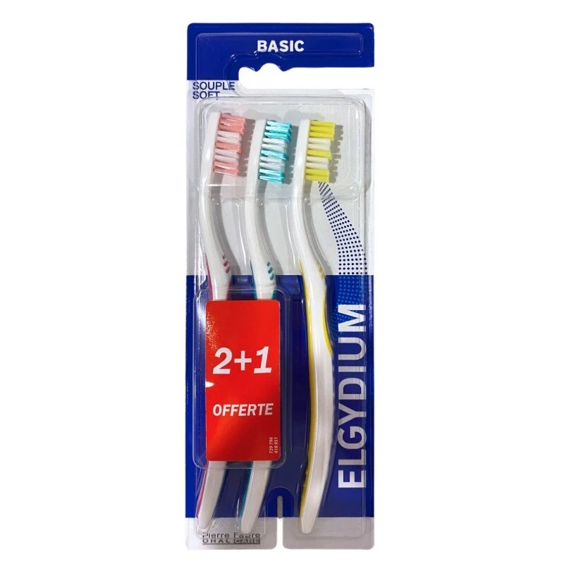 Elgydium Basic Toothbrush Imported SOFT Bristle - 3 Brushes  - Image 1 of 1