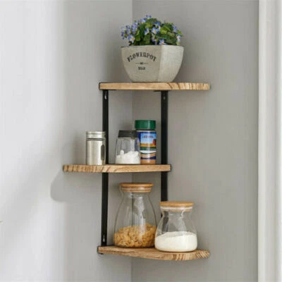 Modern Corner Wall Mount Shelf 3-tier Wooden Adjustable Floating Rack Home Brown - image 1 of 4