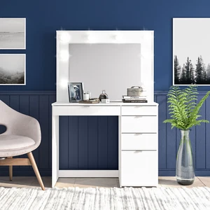 Modern White Vanity Table Makeup Desk w/ Lighted Mirror & 5 Drawers Bedroom - Picture 1 of 12