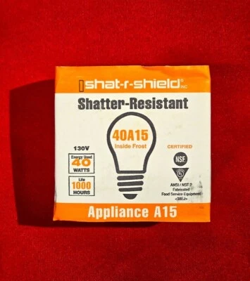 SHAT-R-SHIELD 40A15, 11D003 40W, A15 Medium Screw, Safety Lamps - NEW Pack of 2 - Image 1 of 3