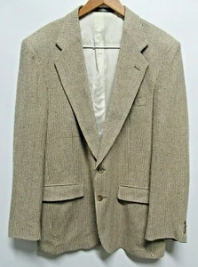 Vintage MERIT Sz 42L 100% Malta Silk Yarn Hounds Tooth Tweed Beige Brown Jacket - Picture 1 of 7