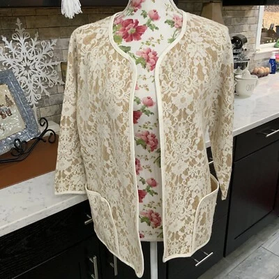 Chico's скрепленный кружева Генриетта кардиган открытый передняя куртка размер 2 США большой новый - Изображение 1 из 4