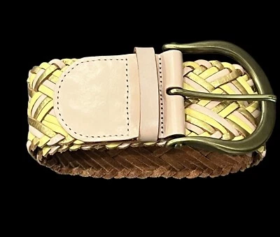 LINEA PELLE METALLIC GOLD & YELLOW LEATHER BRAIDED WOVEN WIDE LEATHER BELT M - Image 1 of 4
