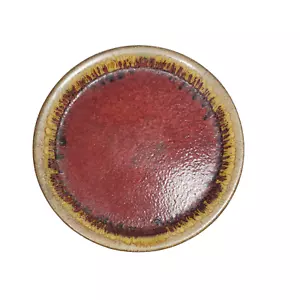 Piatto piatto ceramica gres 9" bordo smalto a goccia rosso giallo verde rustico - Foto 1 di 5