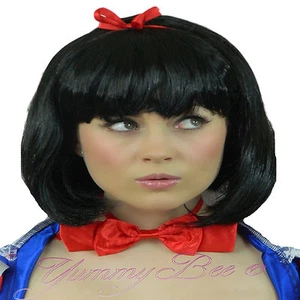 Peluca Bob Negra con Flecos Blancanieves Burlesca Uma Thurman Mujeres Vestido Corto Elegante Reino Unido - Imagen 1 de 3