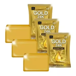 Gold 24k White Bar Soap Collagen Reduce Acne Freckle Wrinkle Dark Spots 80g x 3 - Picture 1 of 10