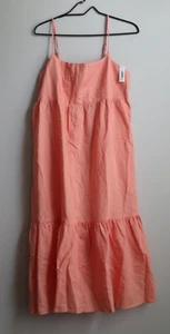Goodthreads Women's Linen Cotton Tiered Midi Dress Orange Peach Large - Picture 1 of 12