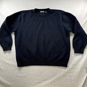 Vtg Structure Aran Wool Nylon Cotton sweater Men Sz XL Navy Y2K Fisherman Rag 25 - Picture 1 of 15