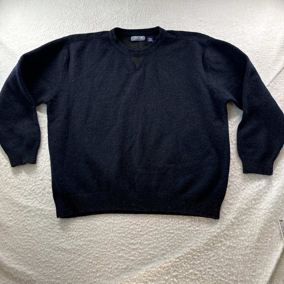 Vtg Structure Aran Wool Nylon Cotton sweater Men Sz XL Navy Y2K Fisherman Rag 25 - Image 1 of 4