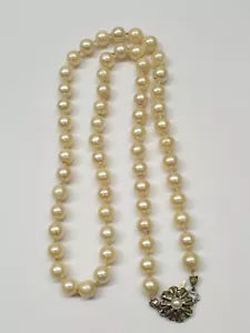 Vintage Akoya Solid Gold 9K Cultured Natural Saltwater Pearl Necklace - Picture 1 of 5