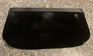 Vintage MM Morris Moskowitz Black Crushed Velvet Evening Clutch Bag W/Coin Purse - Picture 1 of 15