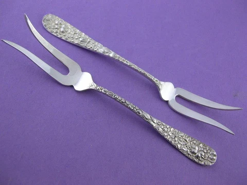 pair Sterling STIEFF Lemon Serving Forks STIEFF ROSE ~no mono Cover