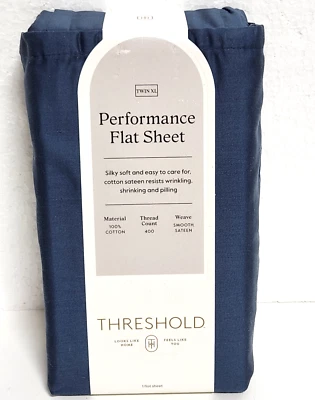 Threshold Twin XL Size 400 Thread Count Performance Flat Sheet - Metallic Blue - Image 1 of 4