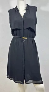 NWT H&M Sz 12 Black Sleeveless Lined Chiffon Button Front Elastic Waist Dress - Picture 1 of 9