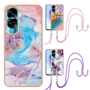 For Huawei Honor 90 X8 Luxury Marble+Lanyard Silicone Back Case Phone Case Cover - Picture 1 of 15