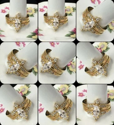 Juego de anillos vintage de marquesa Avon con potenciadores de chaqueta de circonita cúbica talla 11 chapado en oro Foto 1 de 4