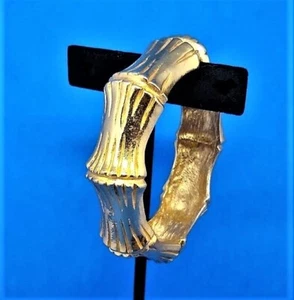 Diane von Furstenberg Gold Tone Bamboo Segmented Hinged Bangle Bracelet - Picture 1 of 9