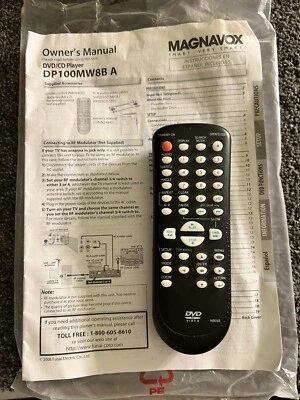 OEM Magnavox NB093 DVD DP100MW8B DP100MW8BA MDV2100 MDV2100/F7 Remote & Manual - Image 1 of 3