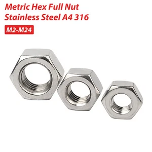 M2 M3 M4 M5 M6 M8 M10 M12 M14 - M24 Full Hex Nut A4 Marine Grade Stainless Steel - Picture 1 of 5