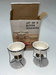 Butter Warmer Set Of 4 Ceramic Ramekins On Tealight Stand - Picture 1 of 3