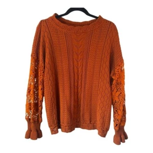Damen Strickpullover Burnt Orange Häkel Pointelle Größe L Herbst Boho Herbst - Bild 1 von 10