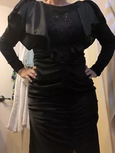 Vintage 80er Sirene Kleid Damengröße 14 schwarz Spitze viktorianisch launisch Goth Vamp Hexe - Bild 1 von 9