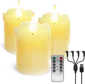 3 LED Candle Lights Real Wax Warm White,USB Charging Flameless Flicke - Picture 1 of 8