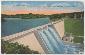 Norris Dam Clinch River La Follette Tennessee TN Engineering Leinen Postkarte - Bild 1 von 2