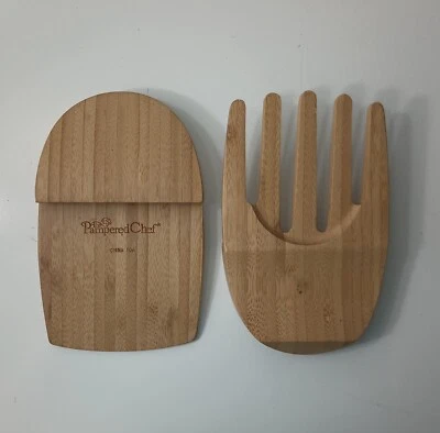 Pampered Chef Bamboo Wood Salad Claws Hands Tongs #2288 - Image 1 of 4