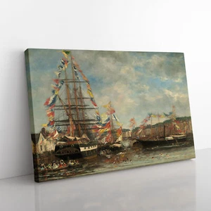 Festival In The Harbor Of Honfleur By Eugene Boudin Canvas Wall Art Print Framed - Picture 1 of 6