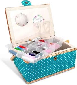 Sewing Box with Accessories - Sew Basket with Organizer Tray Compartments 9.7" X - Picture 1 of 12