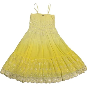 Raya Sun 100% Cotton Yellow Ombré Sequin & Embroidered Sundress Size Medium - Picture 1 of 11