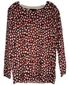 J. Crew Sweater Jumper Size M Red White Black Heart Long Sleeve 100% Merino Wool - Picture 1 of 11