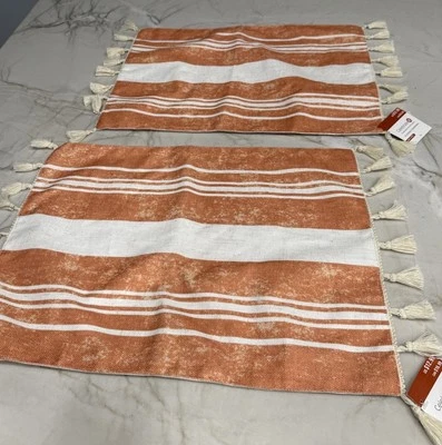 Lot of 2 Celebrate it striped fringed placemats 13" by 17"  Brand New - Image 1 of 4
