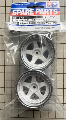 Ruedas Tamiya RC 5 radios 2 piezas AMPLIAS (1 par) en blanco y cromo # 50673 Foto 1 de 2