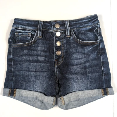 Pantalones Cortos de Denim KanCan Niñas Tiro Alto Puños 10 Azul Calce Ajustado Elastizado Ajustable Foto 1 de 4