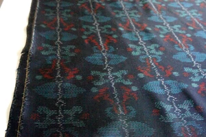 Vintage Japanese Tsumugi Silk Fabric Kasuri Abstract Blue Teal Red 106cm Craft - Picture 1 of 10