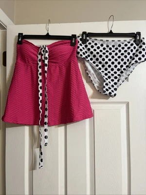 Maiô Tankini Feminino Modlily Rosa com Parte Inferior de Bolinhas Tamanho M - Imagem 1 de 4