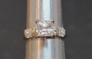 Damen Princess Cut CZ Verlobungsring 925 Silber mit Gold Overlay Gr. 8,5 - Bild 1 von 8