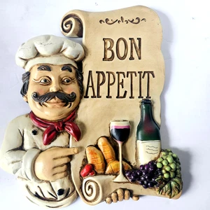 Decorazione da parete chef italiano in resina 3D "Bon Appetit", altezza 13", larghezza 12", molto buona. - Foto 1 di 5