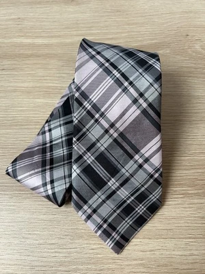 Chaps Pink, Black, and Gray Plaid Design 100% Silk Handmade Designer Tie - Image 1 of 4