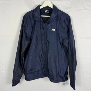 Nike Windbreaker Jacket Mens Sz Medium Dark Blue Full Zip Out Hood AR2238 Cinch - Picture 1 of 10
