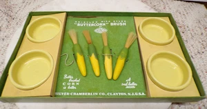 Vintage Hostess Set-Four Porcelain Butter Dishes & Brushes In Box Sweetcorn Time - Bild 1 von 11