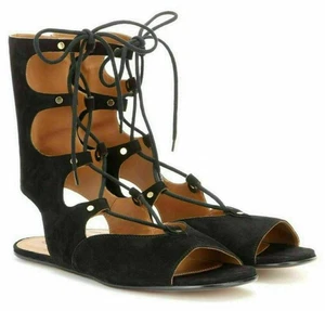CHLOE SHOES SUEDE LEATHER MID CALF GLADIATOR FOSTER SANDALS $995 sz IT 38 7 US - Picture 1 of 11