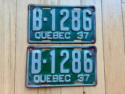 1937 Пара номерных знаков Quebec Farmer Truck - Изображение 1 из 4