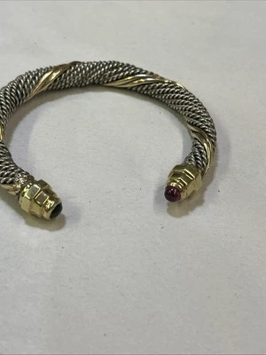 14 Kt Gold and Sterling Silver Green And Red Tourmaline Stones Bangle Bracelet - Image 1 of 4