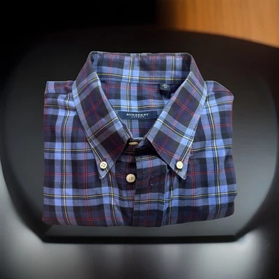 Camisa Burberry XL de Colección Años 90 Para Hombre Extra Grande Azul a Cuadros Hecha en EE. UU. Años 90’s Foto 1 de 4