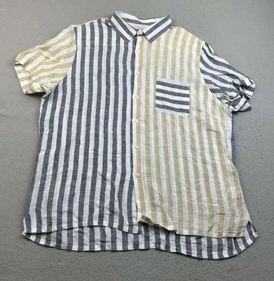 Club Room Shirt Mens XXL Yellow Gray Striped Linen Short Sleeves Button Up - Image 1 of 4
