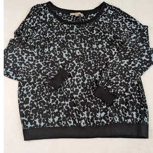 Loft Top Womens Large Leopard Print Long Sleeve Top Blue Black Casual - Picture 1 of 8